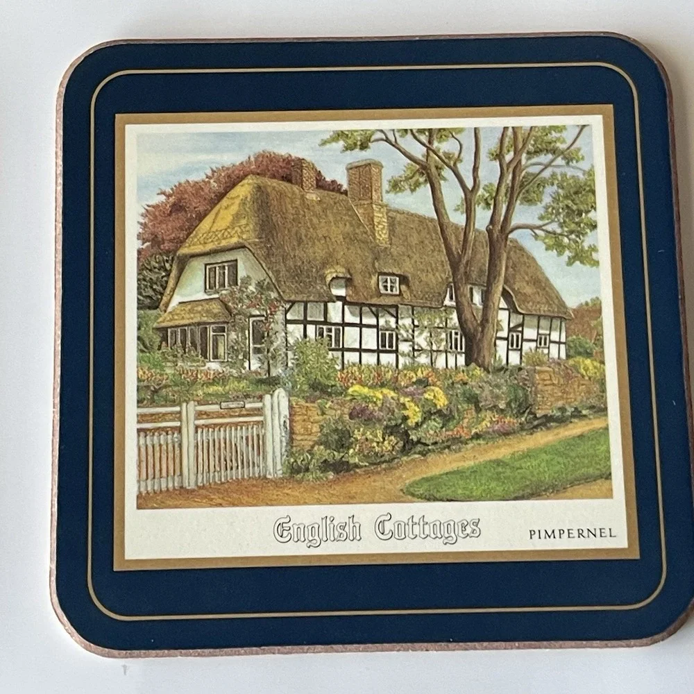Vintage Pimpernel English Cottages Coaster Set of 6 Cork Backed Made In England